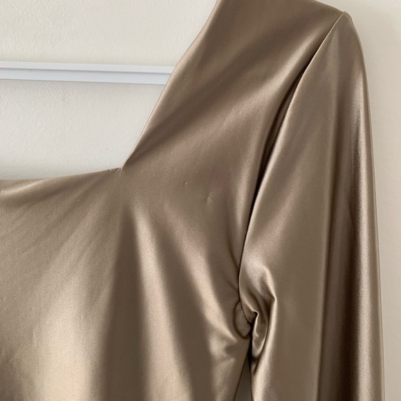 GOLDSIGN Square Neck Metallic Nude Thong Bodysuit - Picture 8 of 13